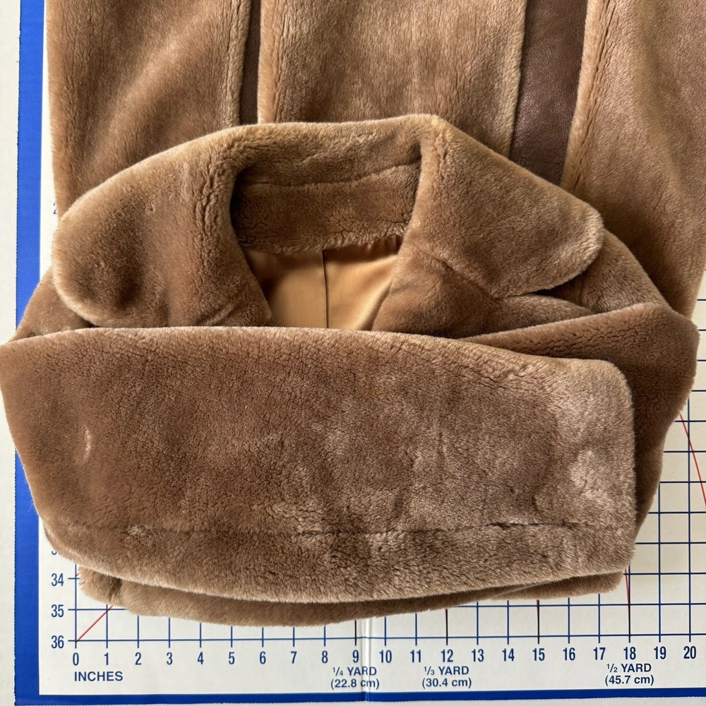 Borgana Fairmoor Vintage Faux Fur Faux Suede Belted Coat Small Mob Wife Gangster - Picture 11 of 13